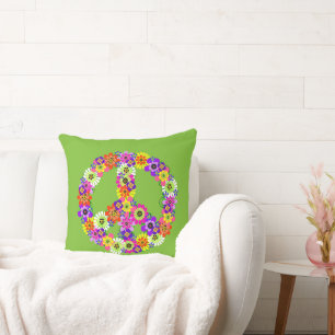 Coussin SYMBOLE DE LA PAIX Floral en vert citron