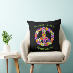 Coussin SYMBOLE DE LA PAIX Florale Paix Amour Bonheur