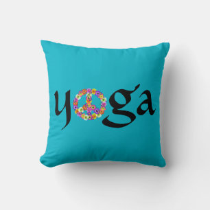 Coussin SYMBOLE DE LA PAIX Yoga Floral sur Turquoise