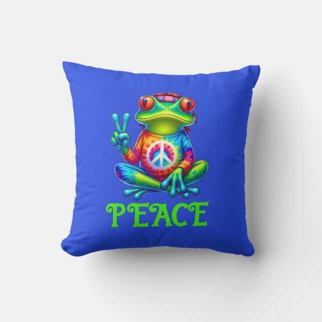Coussin Symbole de paix de la grenouille à arbre Tye Dye S (Recto)