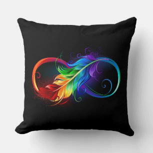 Coussin Symbole d'infini avec plume arc-en-ciel