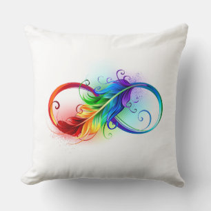 Coussin Symbole d'infini avec plume arc-en-ciel