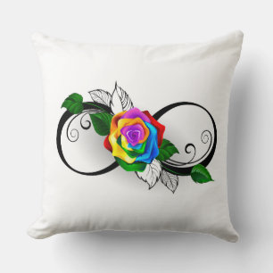 Coussin Symbole d'infini avec rose arc-en-ciel