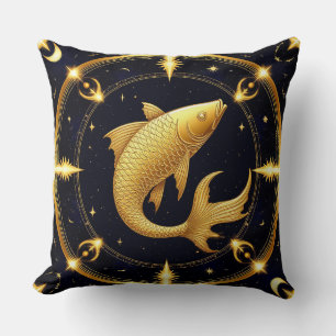 Coussin Symbole du zodiaque Poissons dorés entouré d'étoil