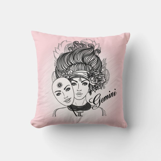 Coussin Symbole Gemini Zodiac et signe Rose Solide Pink Ba (Recto)