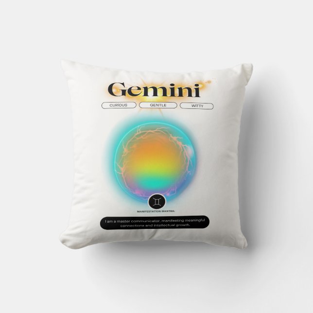 Coussin Symbole moderne Zodiac Gemini Citation Air Element (Recto)