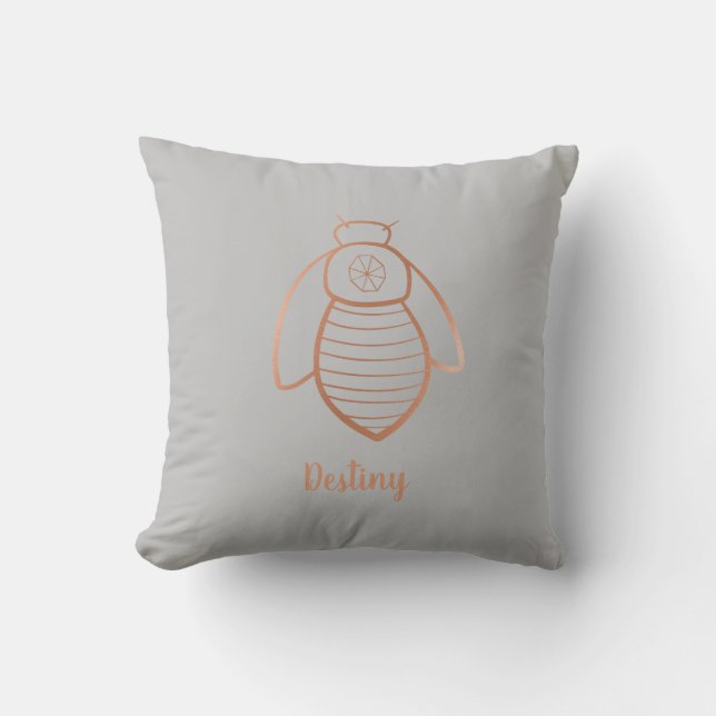 Coussin Symbole rose d'abeille d'or Personnalisé (Recto)