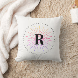 Coussin Symbole Sun Carpe Diem élégant Monogramme blanc