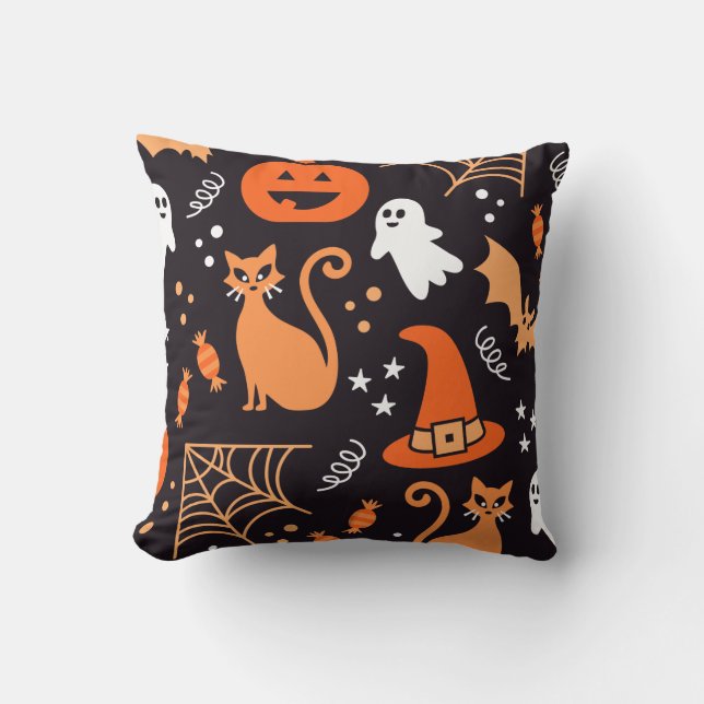Coussin Symboles de l'Halloween noir orange drôle Motif (Recto)