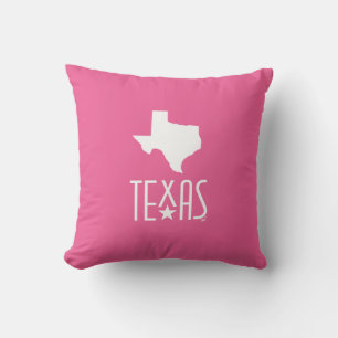 Coussin Symboles du Texas, blanc du Texas, fond rose