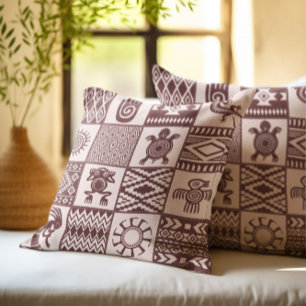 Coussin Symboles ethniques des Amérindiens Motif Brown