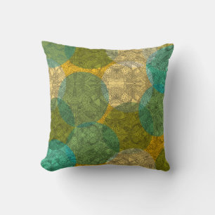 Coussin Symétrie verte et jaune Doodle Mandala