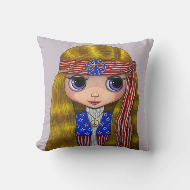 Coussin Sympa Hippie Chick Peace Signale Headband Stars Ba (Recto)