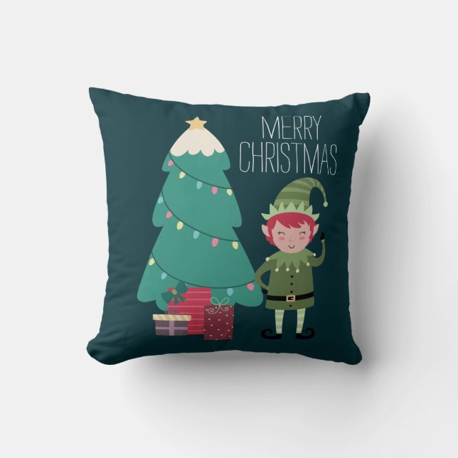 Coussin Sympa Modern Funny moderne Noël Elf Tree Cadeau (Recto)
