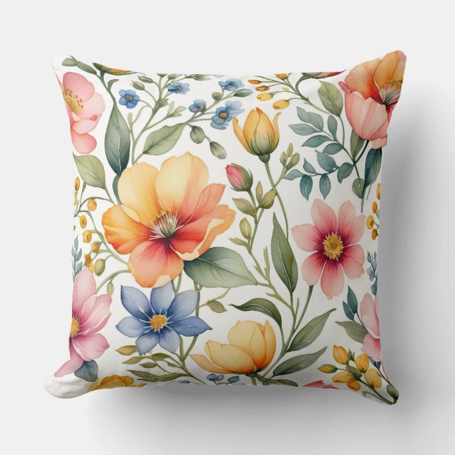 Coussin Symphonie du jardin de printemps - Aquarelle Fleur (Recto)