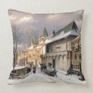 Coussin T31117 une vue d'une ville néerlandaise en hiver