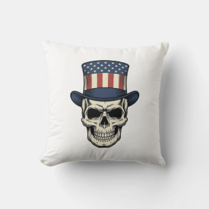 Coussin T-shirt avec gravure vintage de crâne patriotique_