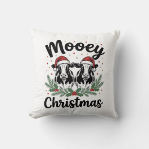 Coussin T-shirt avec gravure vintage de vache de Noël Mooe