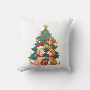 Coussin T-Shirt Chien Arbre de Noël Mignon Drôle Chiens Ch