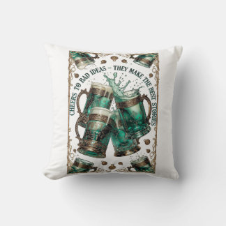 Coussin T-shirt graphique avec tankards « Cheers to Bad Id