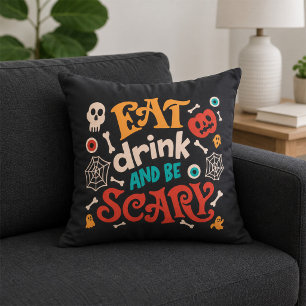 Coussin T-shirt graphique de la saison effrayante et funky