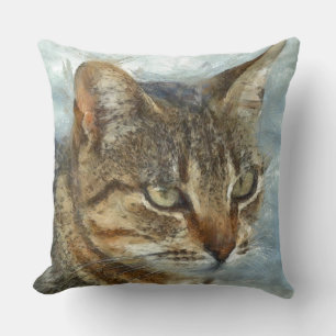Coussin Tabby Cat Étonnant Gros Plan Graphite Portra