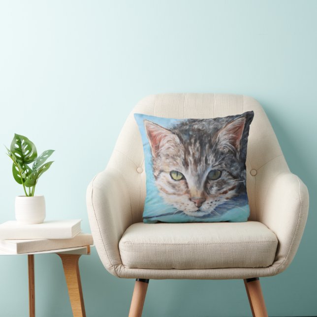 Coussin Tabby gris Cat Eyes Art (Chaise)
