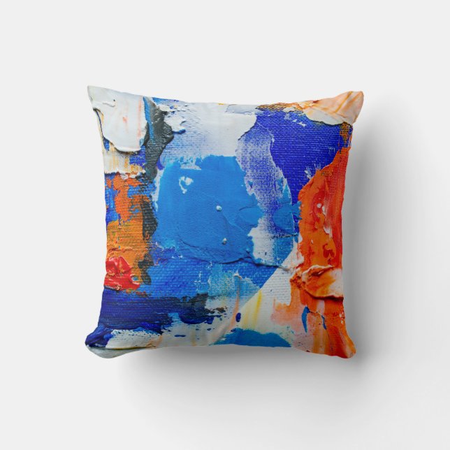 Coussin Tableau Abstrait bleu et orange 2 (Recto)
