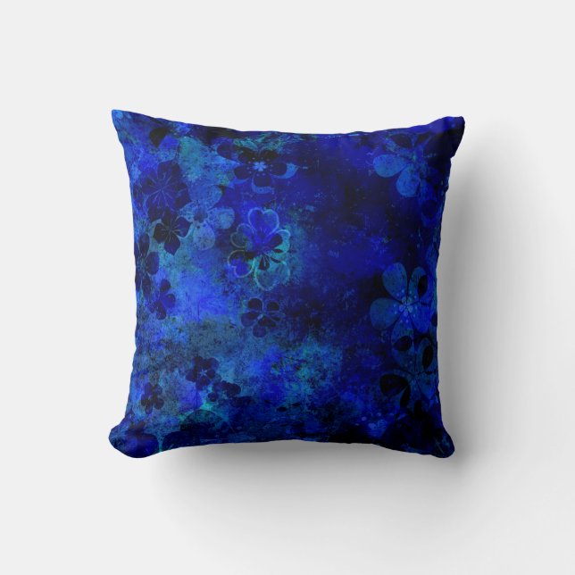 Coussin Tableau Abstrait Floral Bleu (Recto)