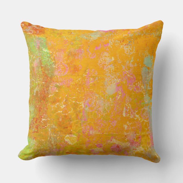 Coussin Tableau Art Abstrait Orange Jaune Rose Rouge Vert (Recto)