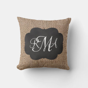 Coussin Tableau de bord Burlap Look Triple Script monogram