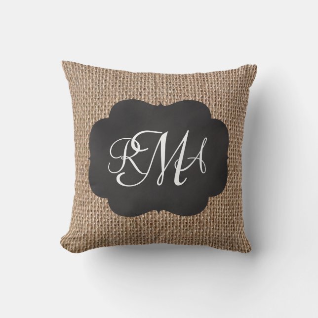 Coussin Tableau de bord Burlap Look Triple Script monogram (Recto)