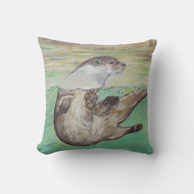 Coussin Tableau de la loutre de rivière joueuse (Recto)