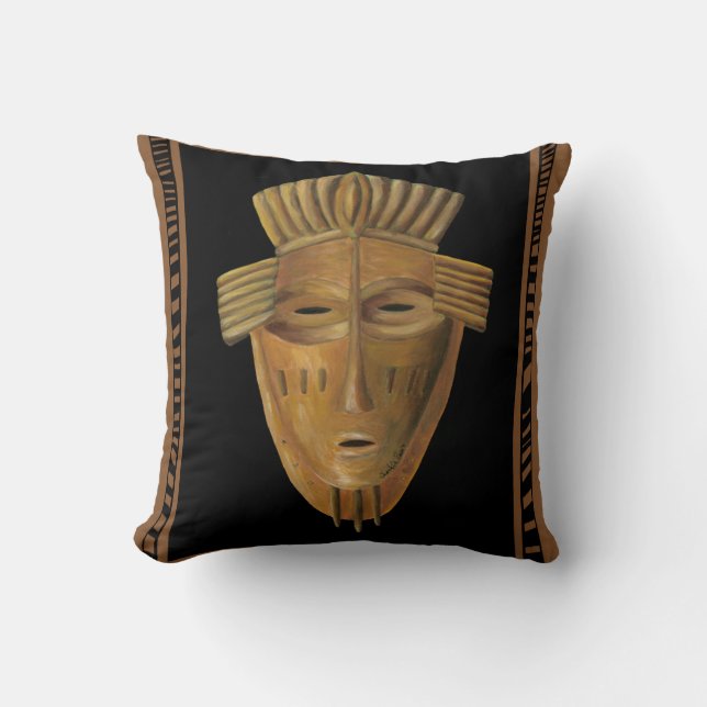 Coussin Tableau de Masque Africain par Chariklia Zarris (Recto)