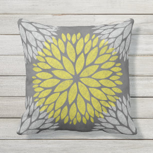 Coussin Tableau floral moderne gris jaune