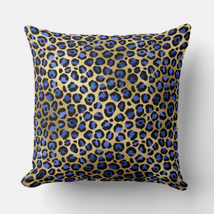 Coussin Taches de léopard en feuille d'or et bleu royal él
