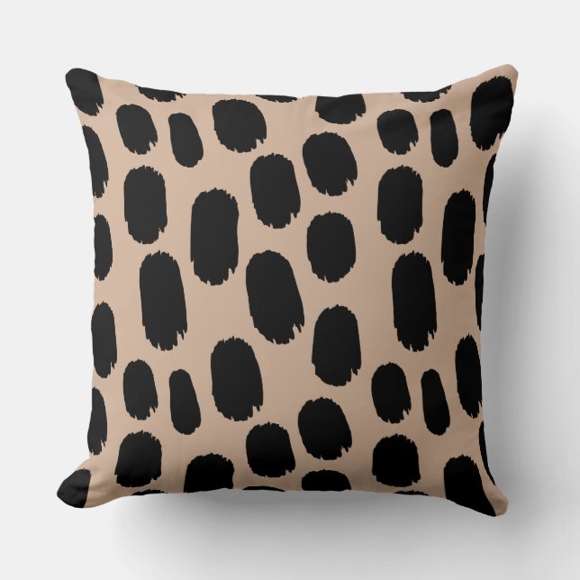 Coussin Taches peintes en gras - Noir sur lumière Brown d2 (Recto)