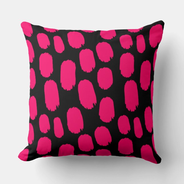 Coussin Taches peintes en gras - Rouge néon sur noir (Recto)