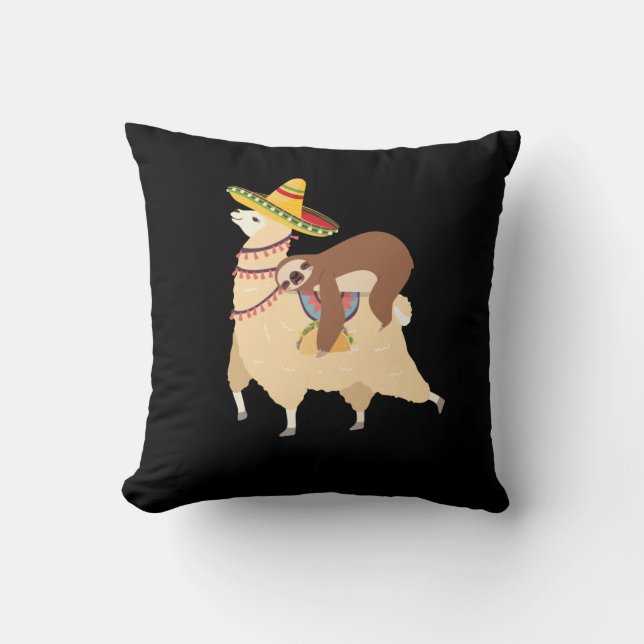 Coussin Taco Aimer Animaux Lazy Sloth Riding Llama (Recto)