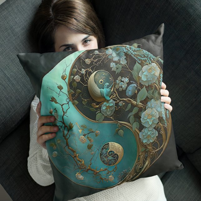 Coussin Taijitu Turquoise moderne Yin et Yang Contemporain (Créateur téléchargé)
