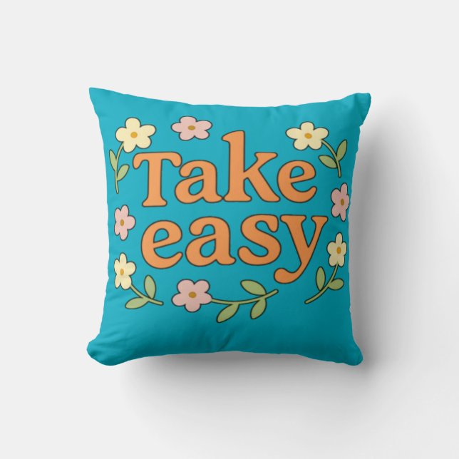 Coussin "Take Easy": Positive Retro Floral Illustration (Recto)