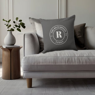 Coussin Tampon de monogramme de famille Gris cendre minima