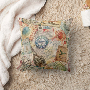 Coussin Tampon de passeport rustique motif voyage (5)