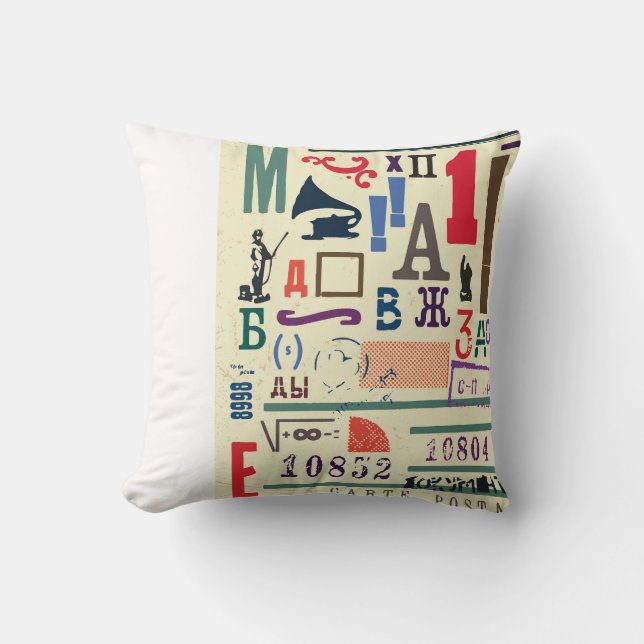 Coussin Tampon vintage : Décor de document (Recto)