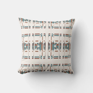 Coussin Tan Bleu Sarcelle Motif Artistique Rangées Sud-Oue