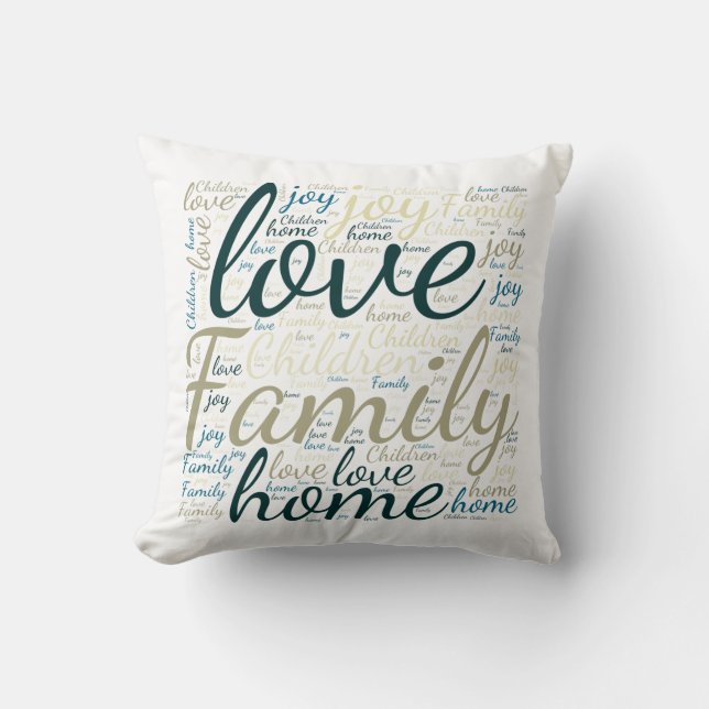 Coussin Tan Green Blue Love Famille Accueil Mot Cloud (Recto)