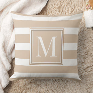 Coussin Tan neutre et bandes blanches avec Monogramme Brow