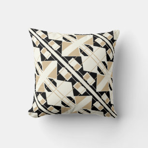 Coussin Tan noir blanc cassé Diagonal Tile Abstract Design