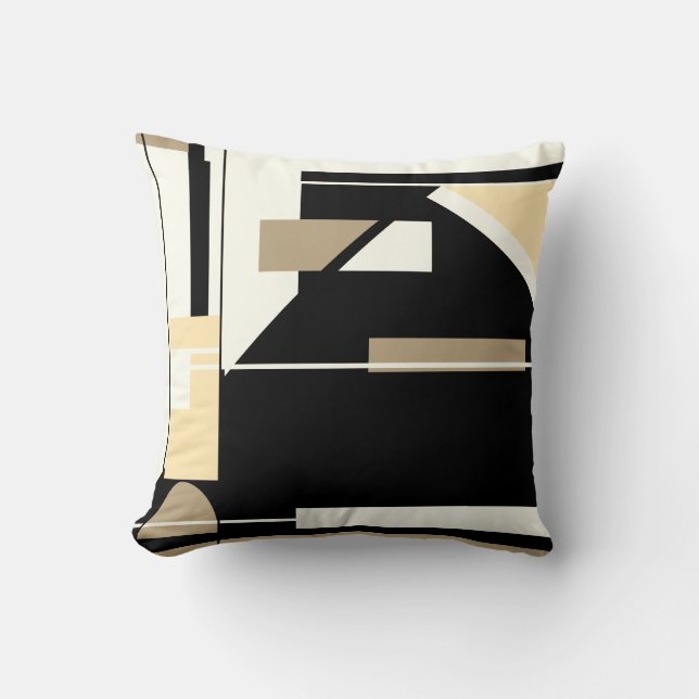 Coussin Tan, Noir brun, Blanc Nautique look Abstrait (Recto)