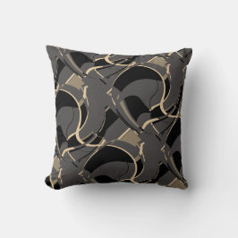 Coussin Tan noir sur gris Diagonal Swirling Art Design